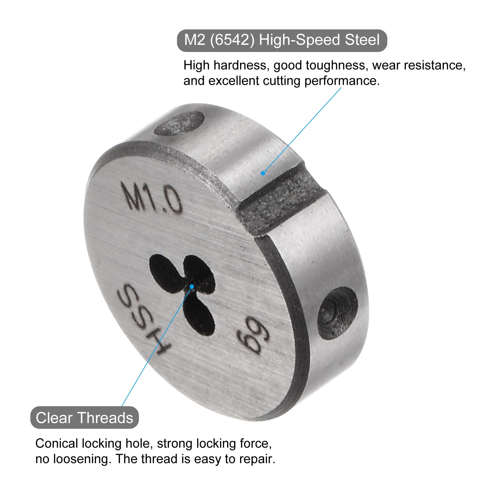 uxcell Round Threading Dies, Metric M1 x 0.25 Thread (Right Hand), High Speed Steel (HSS) Screw Cutting Die Repair Tool — Amazon image 3