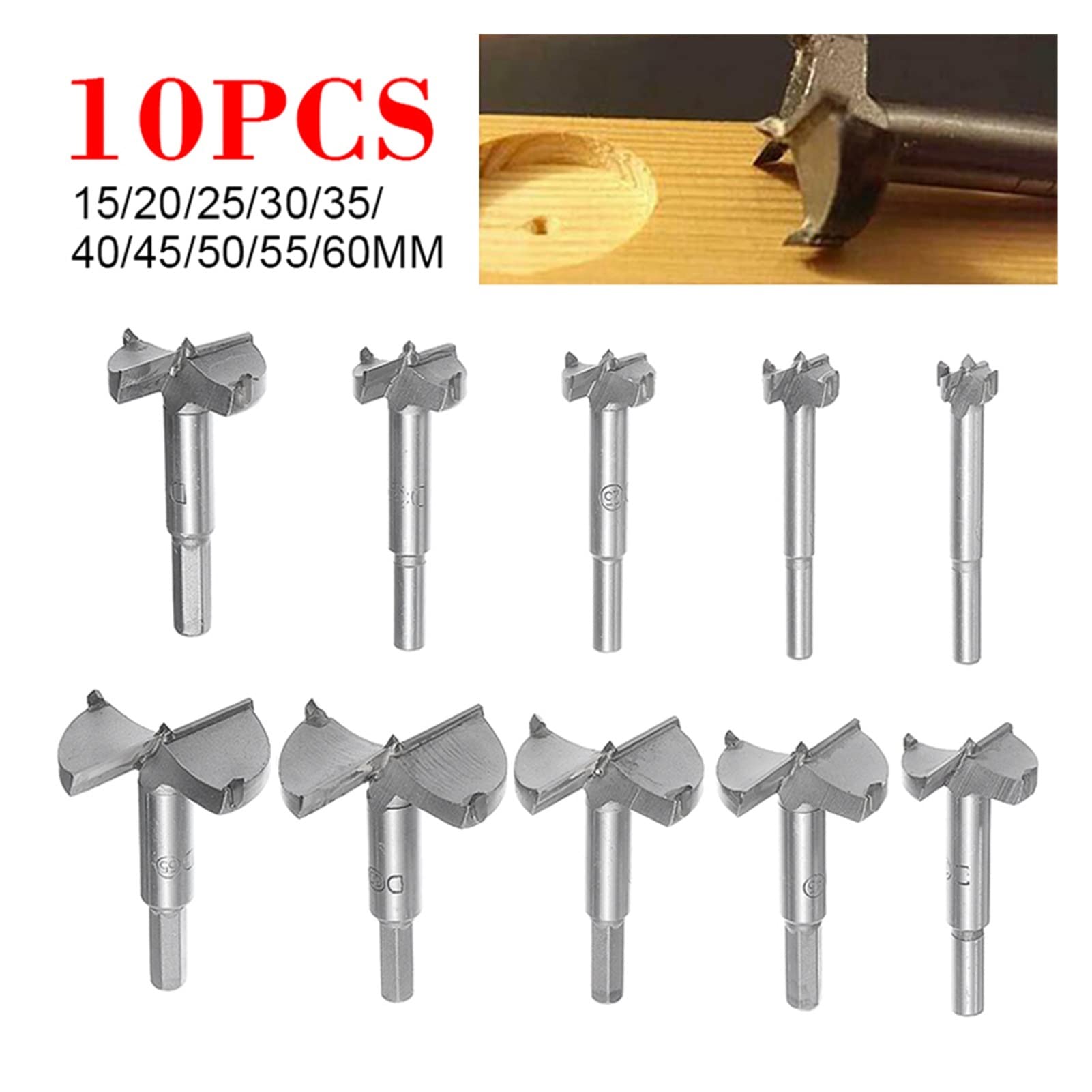 Generic 10 piezas de madera de broca de broca vio máquina de corte herramienta de madera conjunto de herramientas de madera 15-60 mm broca de broca de madera broca plana
