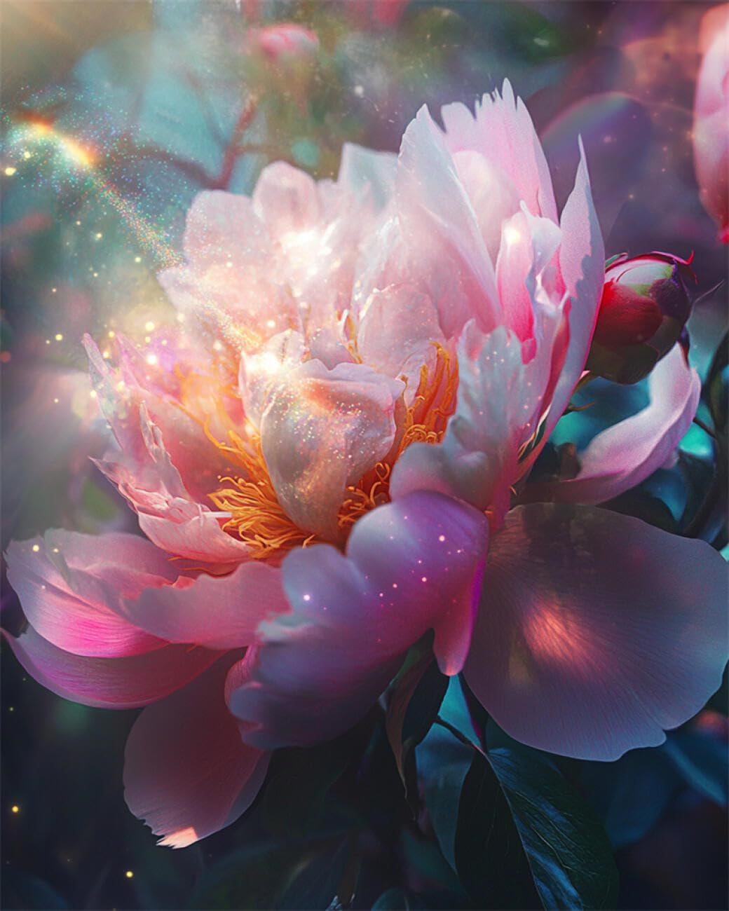 AMBATTERY Flowers DIY Bead Embroidery Set Fantasy Peony Bead Embroidery Kit for Adults Needlepoint Tapestry Set Beaded Stitching 50x60cm