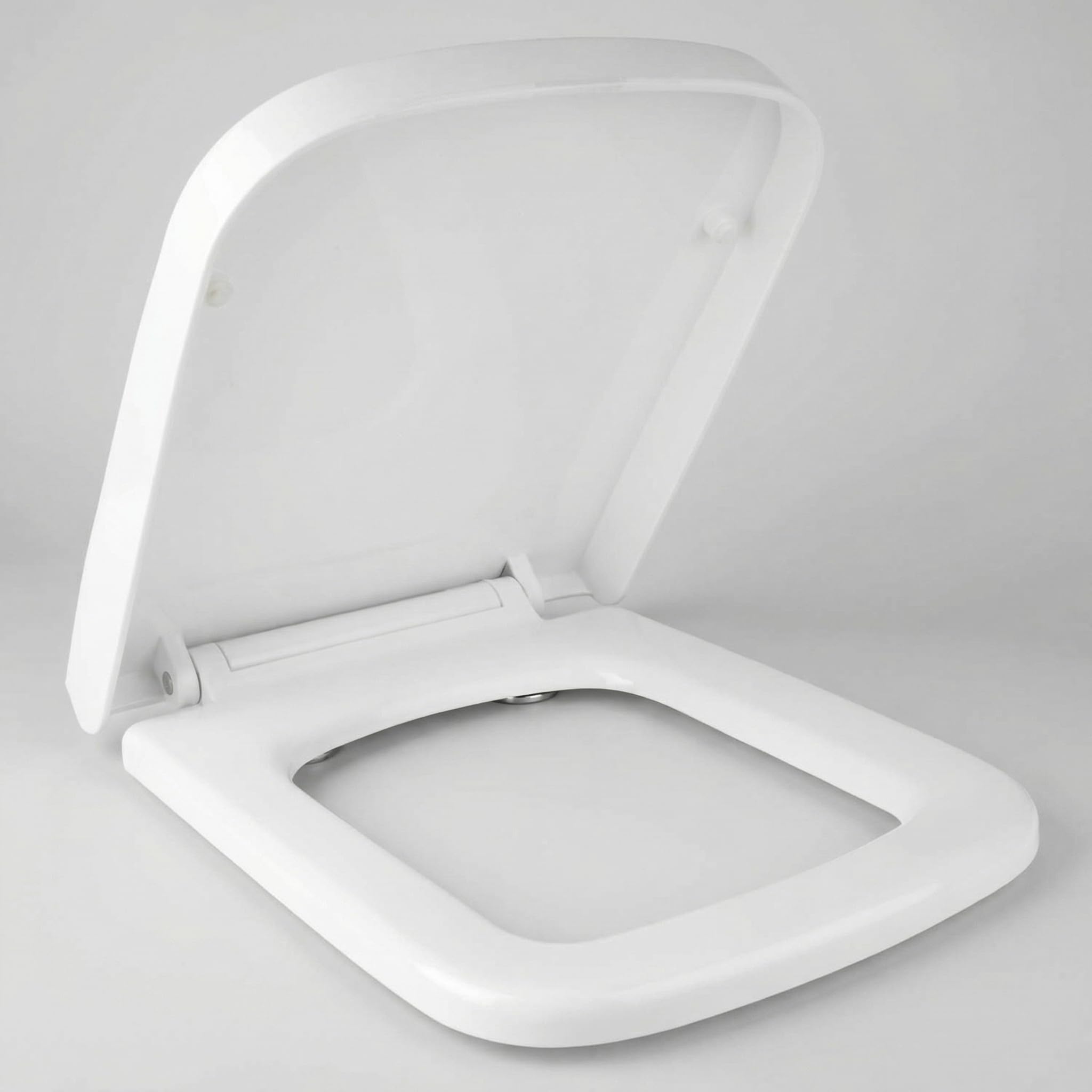 Asiento de Inodoro Cuadrado con Cierre Suave y Bisagras Ajustables de Acero Inoxidable – Tapa con Liberación Rápida, Fácil Limpieza y Fijación Universal para la mayoría de Inodoros, Blanco