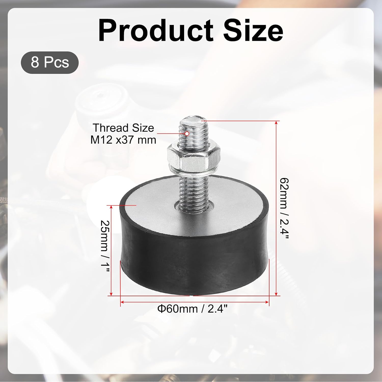 PATIKIL 25x60mm Rubber Studs Shock Absorber, 8 Pcs M6 Rubber Isolator Mounts Cylindrical Anti-Vibration Isolator Mounts with Nuts for Garage Motor Air Compressors Engines