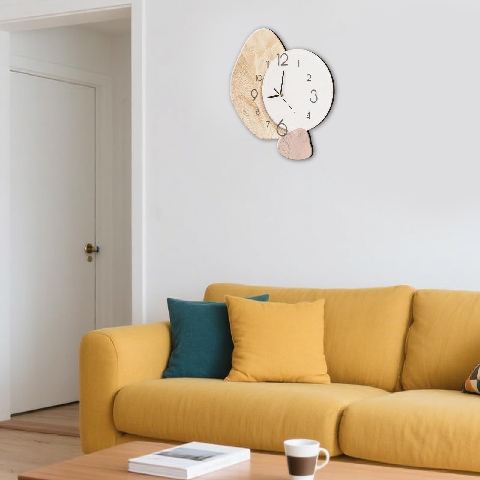 Kreative Wanduhr 40x37cm, Unregelmäßige Moderne Uhr, Gold+Weiß | Moderne Design Wanduhr mit Quarzwerk, Mid-Century-Stil Dekoration für Schlafzimmer, Wohnzimmer, Kreative Räume