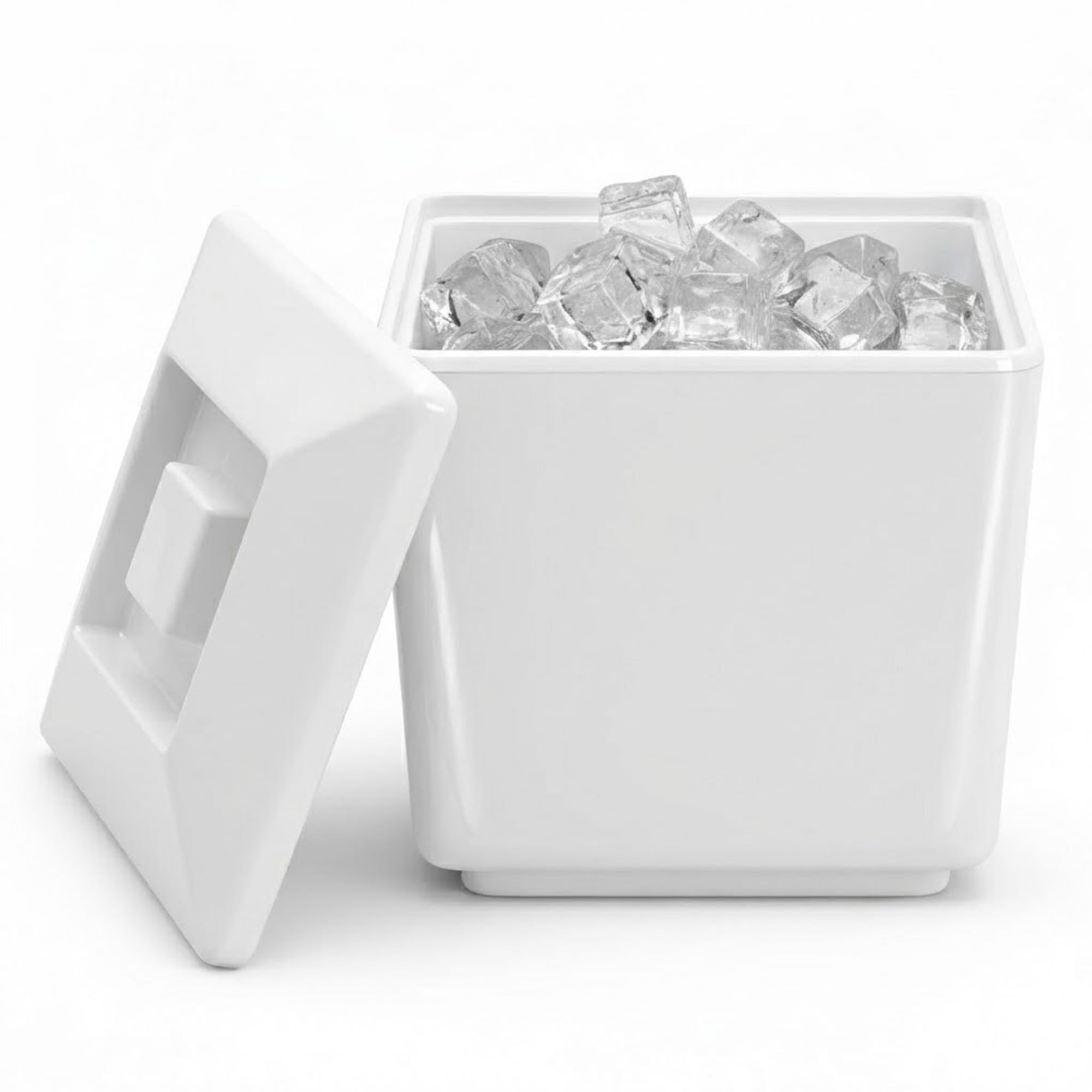 Chabrias Ltd 4 Litre Square Insulated Ice Bucket with Lid & Drainage Liner - UK Made - Double Walled BPA-Free Plastic, Keeps Ice Fresher & Frozen Longer - Ice Bucket for Party, Home Bar - UK Made
