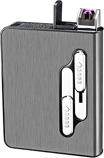 Cigarette Case with Lighter, 10 Regular Size Cigarettes Box Automatic Ejection Holder Built in Dual Arc Lighters USB Rechargeable (Black Nickel)