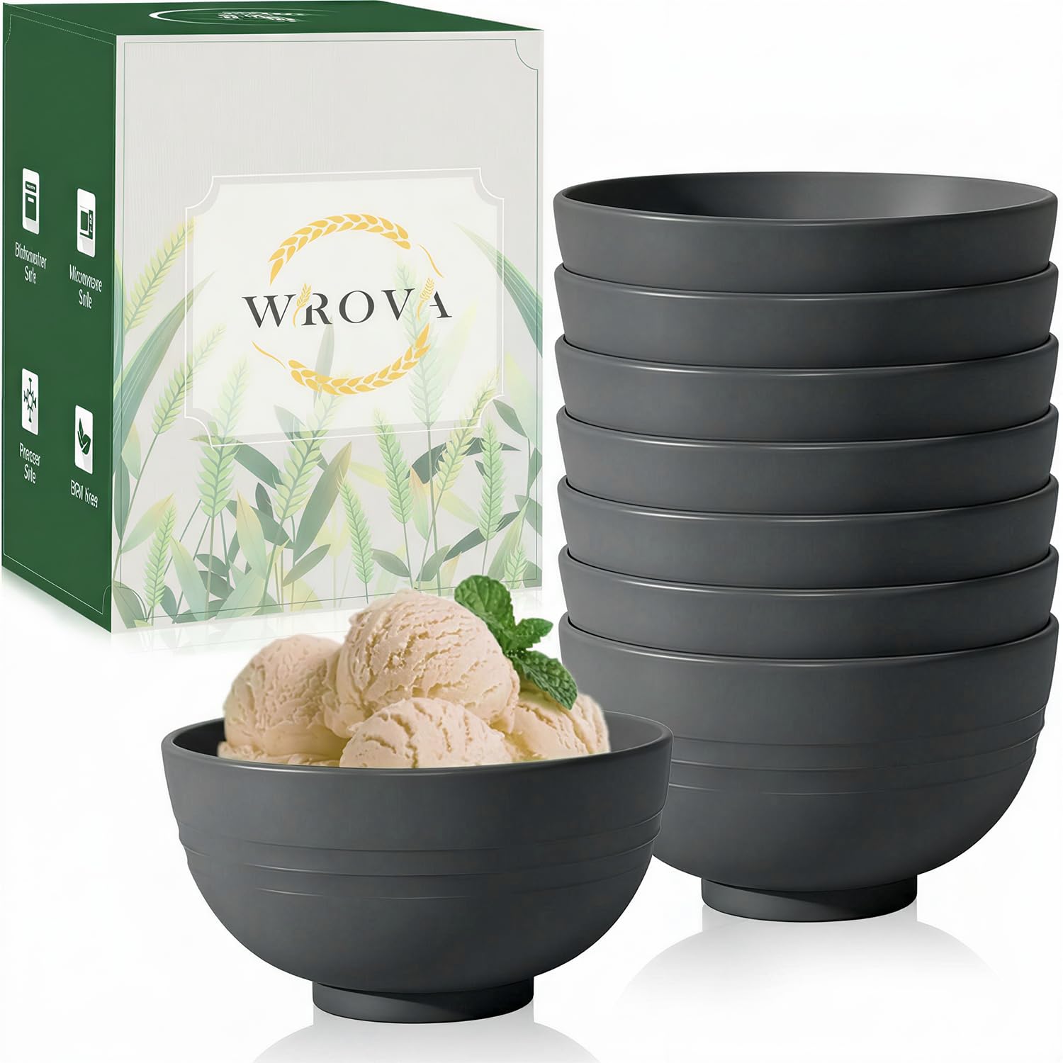 Wrova Reusable Small Bowls 10 oz Set of 8 - Unbreakable Dipping Bowls, Mini Bowl for Ice Cream, Snack and Dessert - Microwave & Dishwasher Safe Dip Bowls - Grey — image 1