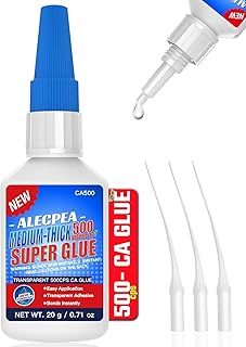 20g Medium-Thick CA Glue (500 CPS), Instant Clear Cyanoacrylate Glue for Wood, Glass, Metal, Paper, Leather, Plastic, Ceramic, Rubber, Jewelry, Woodworking, Hobby Models, and Craft Project