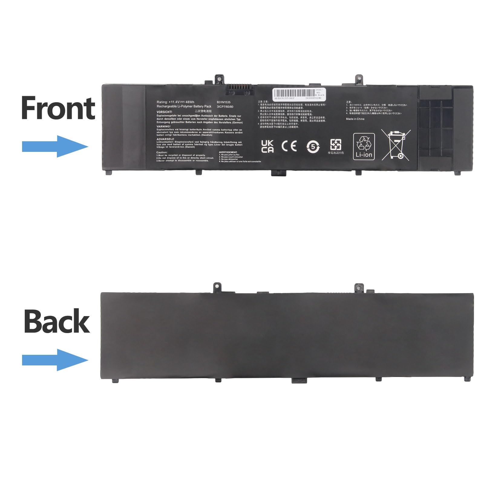 11,4 V 48 Wh B31N1535 laptopbatterij compatibel met ASUS ZenBook UX310 UX310UA UX310UA-1A UX310UA-1C UX310UA-FB035T UX310UA-FB038T UX310UQ