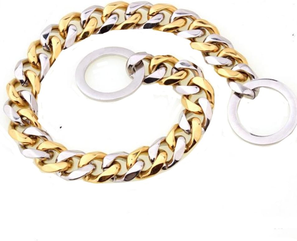 15mm 316L Stainless Steel Curb Cuban Link Dog Choke Chain Collar Pet Necklace Leash Silver Gold Best for Pit Bull, Mastiff, Bulldog, & Big Breeds, 12"-34" (18inch Chain(Suggest Dog Neck 14inch))