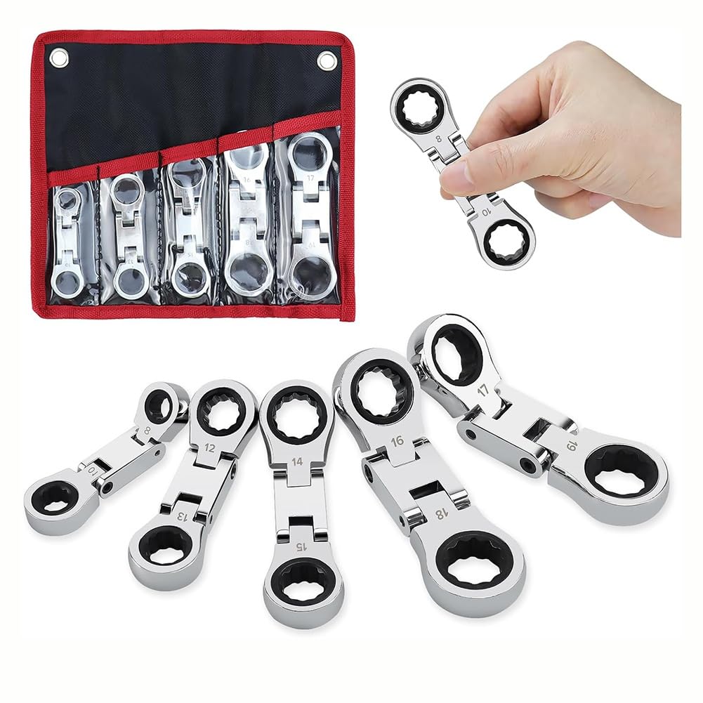 Geroosaty 5-Piece Flex- Stubby Ratcheting Combination Wrench Set, Mini Wrench Set, Double Box End Flex-, Mini Spanner Set - Image 3