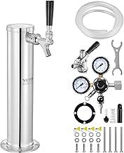 VEVOR Kegerator Tower Kit, Single Tap Beer Conversion Kit, Stainless Steel Keg Beer Tower Dispenser with Dual Gauge CGA320 Regulator & D-System Keg Coupler, Self-Closing Spring for Party Bar Home
