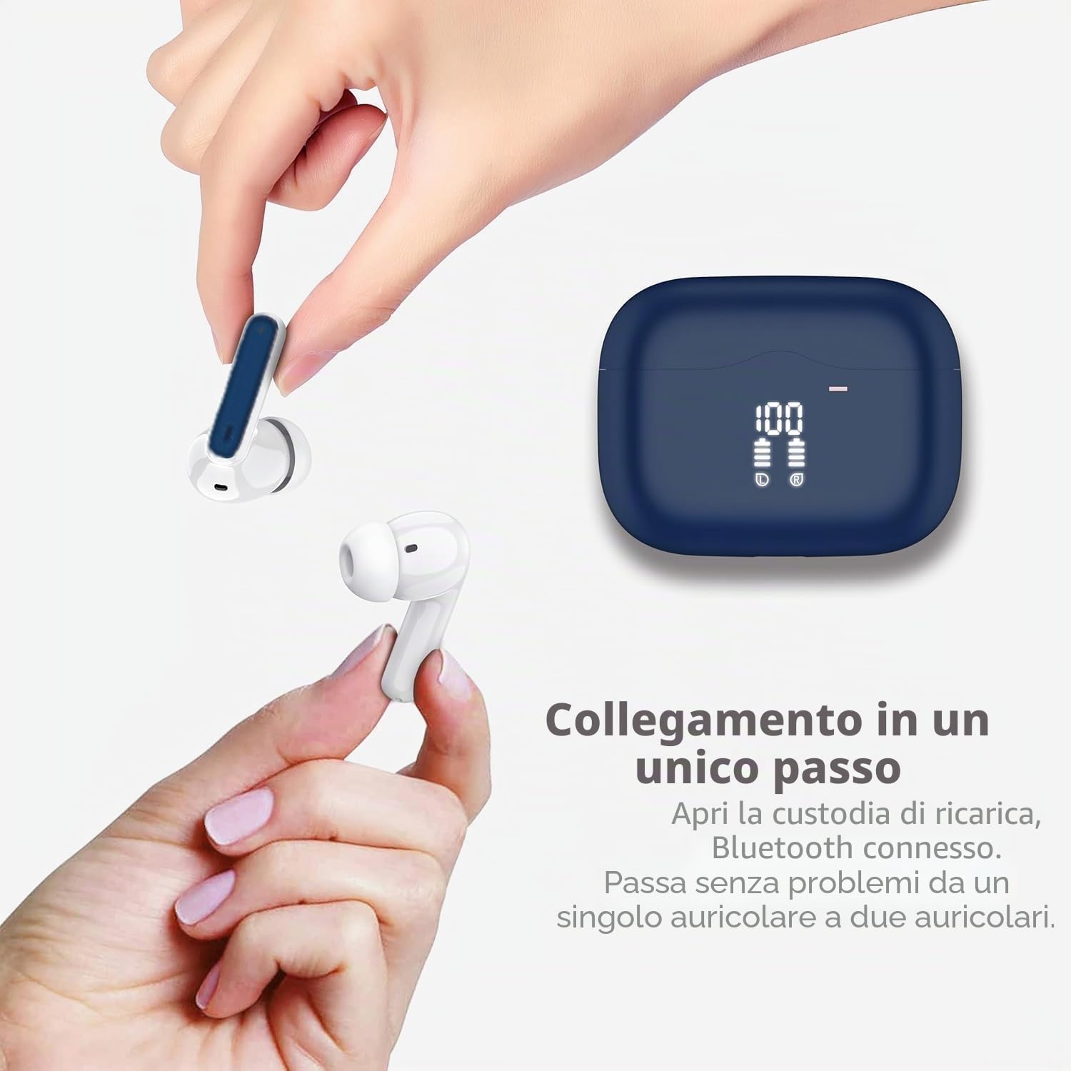 Cuffie Bluetooth 5.4 In Ear, Auricolari Bluetooth HiFi Stereo con 4 Microfoni ENC Cancellazione Rumore, 40 Ore Cuffie Wireless LED, IP7 Impermeabili Cuffiette, Cuffie Senza Fili USB-C, Blu Reale