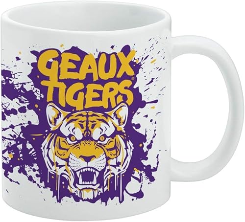 GRAPHICS & MORE Geaux Tigers Graffiti - Taza de café de cerámica, novedosa taza de regalo para café, té y bebidas calientes, 11 onzas, color blanco