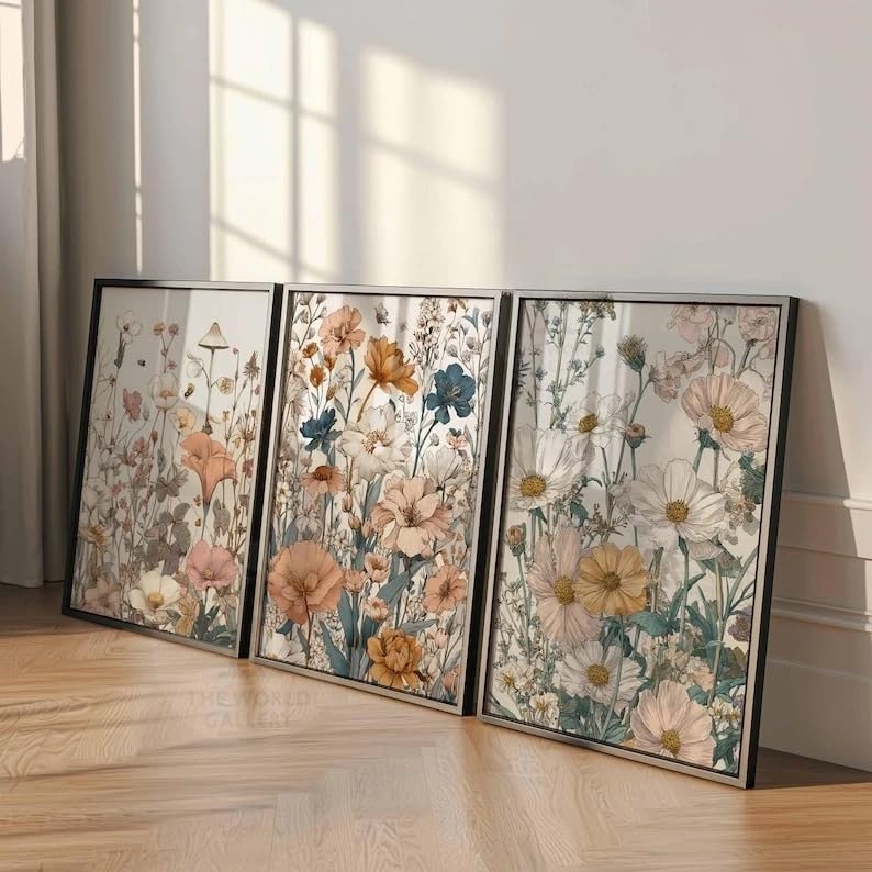 LTjiajuypd Stampe su tela con motivi floreali e botanici, poster artistici moderni e colorati per soggiorno e camera da letto, decorazioni naturalistiche (60x90 cm - 3 pezzi)