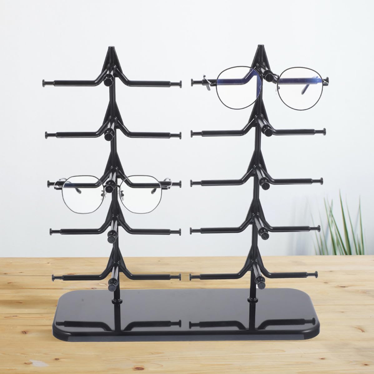 2pcs Black Plastic Glasses Holder Stand with Double Row, Detachable | Room Display Rack, Large Capacity Storage for Glasses and Casual Glasses