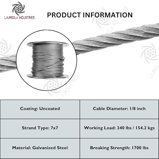 Cable de acero galvanizado 1/8" 7x7 polido 100ft miniatura 4