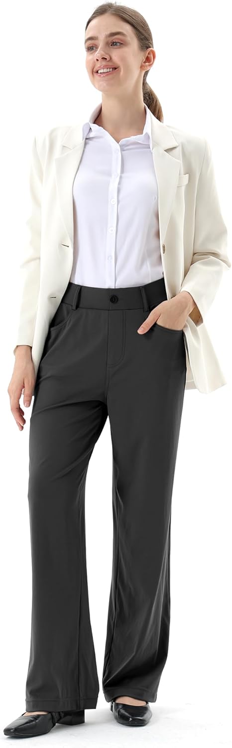 Dress Pants Business Casual Straight Leg Work Pants Pull On Office Trousers for Women - Image 6