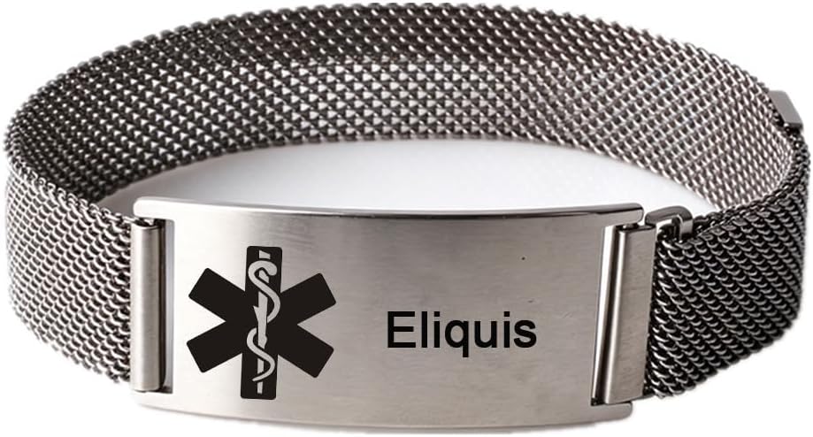 ZKXXJ Personalized Medical ID Bracelet for Men Women,Custom Made Stainless Steel Mesh Link Medical Alert Bracelet Elastic Strap Identification Emergency ID Jewelry with Med Card