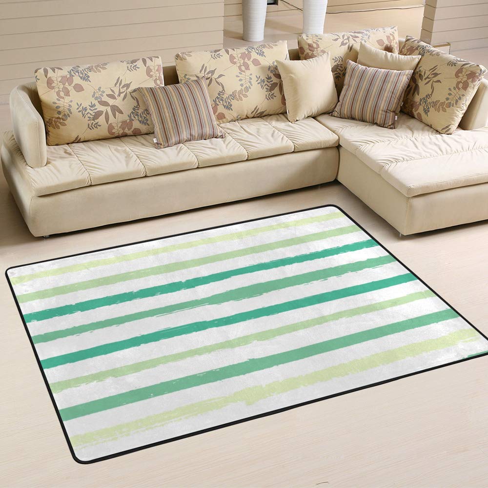 Tapis facile à nettoyer vert à rayures grand format Ruchen