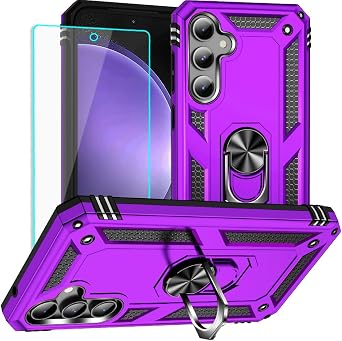 Yiakeng for Samsung Galaxy S23 FE Case with HD Screen Protector - Military Grade Protective Cases with Ring for Samsung S23 FE Purple, Samsung S23 FE