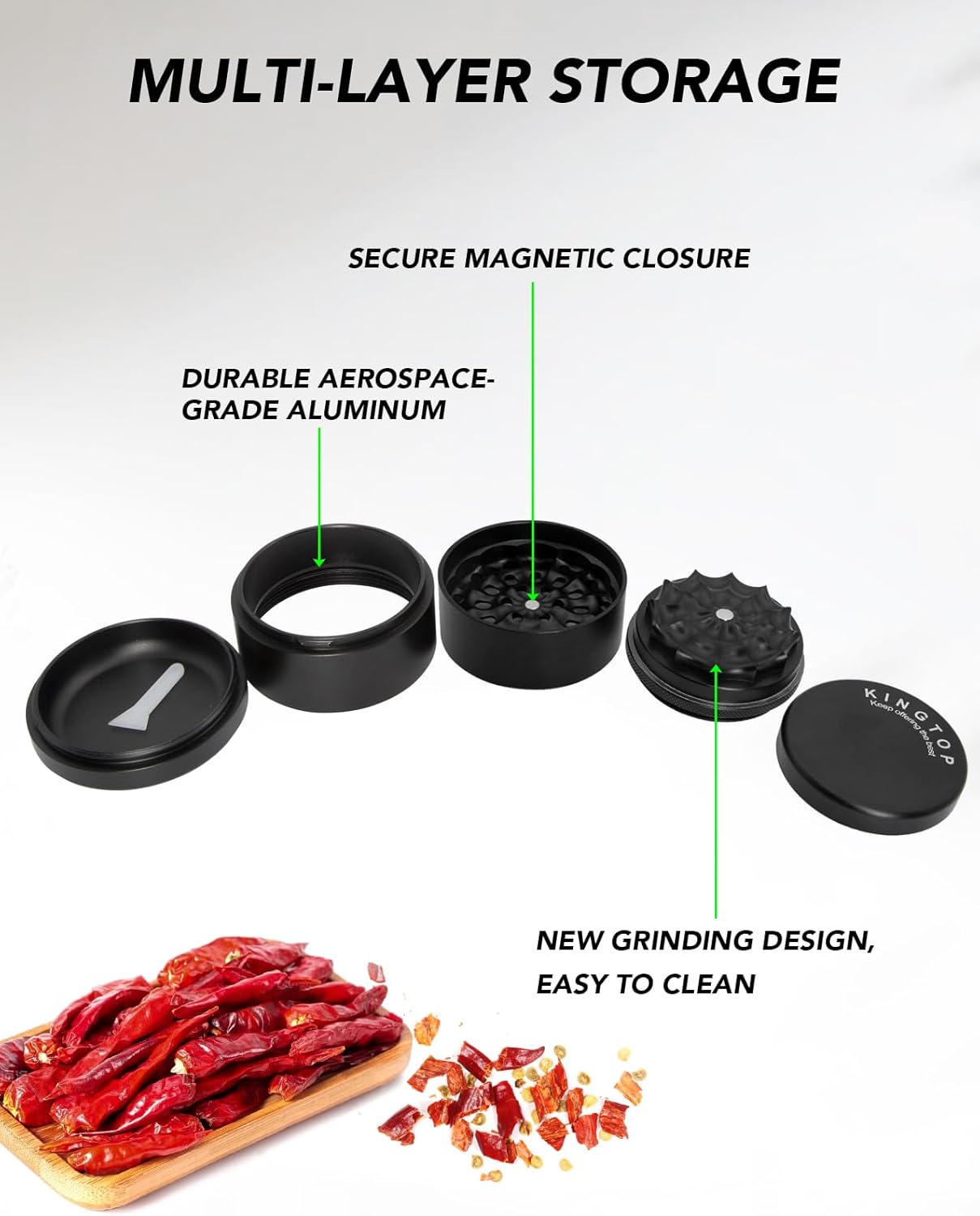 KINGTOP Grinder, 2.5" Aluminum Alloy Manual Grinder