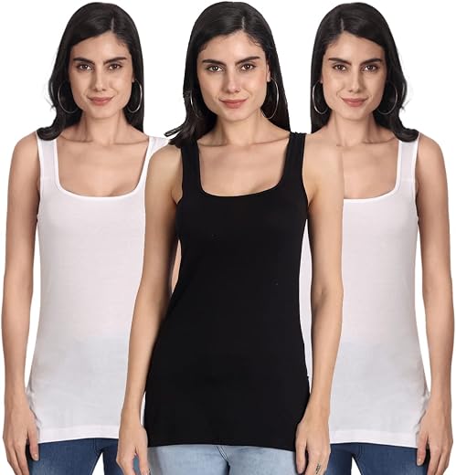 Aimly Women’s Regular Fit Sleeveless Cotton Long Camisole Slip Spaghetti Combo Pack of 3
