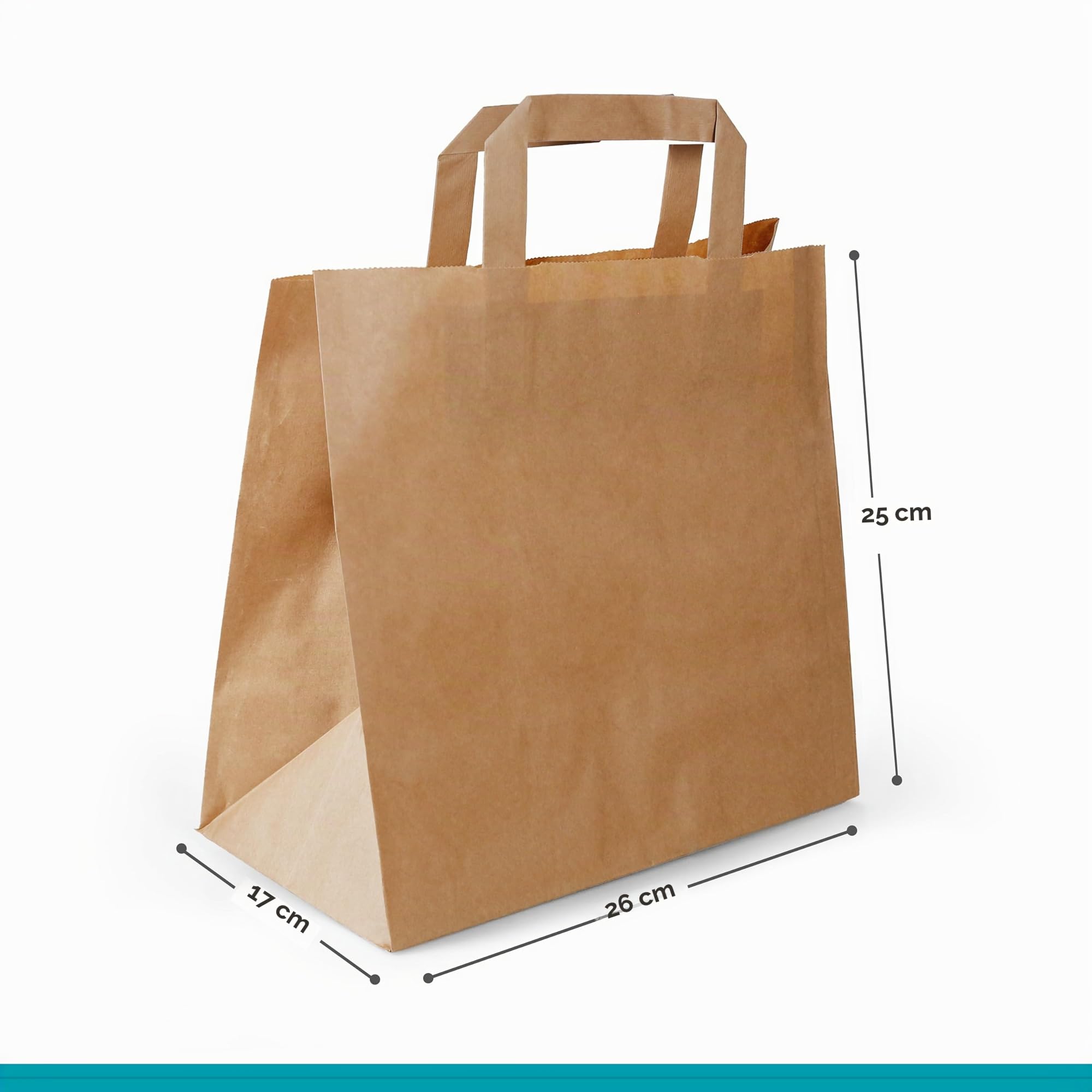 Commerline Lot de 250 Sacs en Papier Kraft, avec Anse, 26 + 17 x 25 cm, Marron