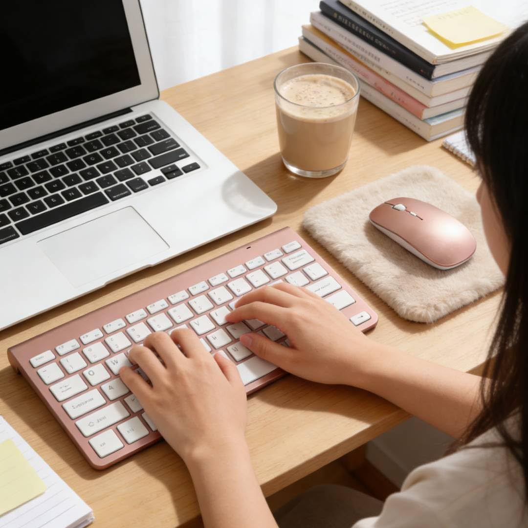 78 Keys Keyboard and Mouse Combo, Keyboard Mouse Set, 2.4G USB Thin Keyboard Mouse Set for Desktop Laptop Keyboards(Rose Gold)