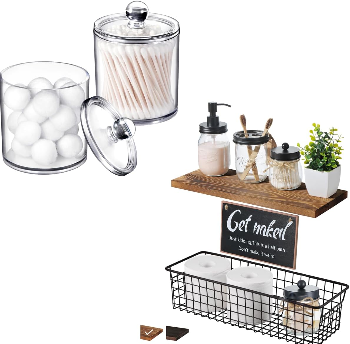 SheeChung 8Pcs Complete Bathroom Accessories Set & SheeChung 2 Pack of 12 Oz. Qtip Dispenser Apothecary Jars Bathroom with Labels