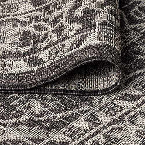Image of JONATHAN Y Vine & Border Indoor Outdoor Round Area Rug 5 Ft Black /Gray, Palazzo Textured Weave for Backyard, Patio, Porch, Easy-Cleaning, High Traffic, Pet-Friendly, Non-Shedding (SMB103C-5R)
