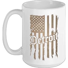 Detroit Tshirt Michigan American Flag USA 313 Retro Vintage Ceramic Mug, White, 15oz