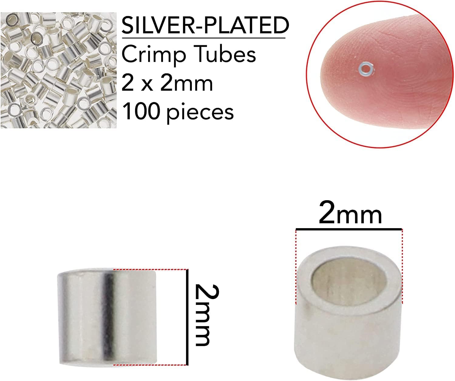 Real Silver Plated Crimp Beads 2x2mm (100 Crimps)