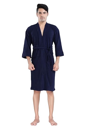 HotGown Bathrobes Premium Terry Cotton Bathrobes For Mens Navy Blue