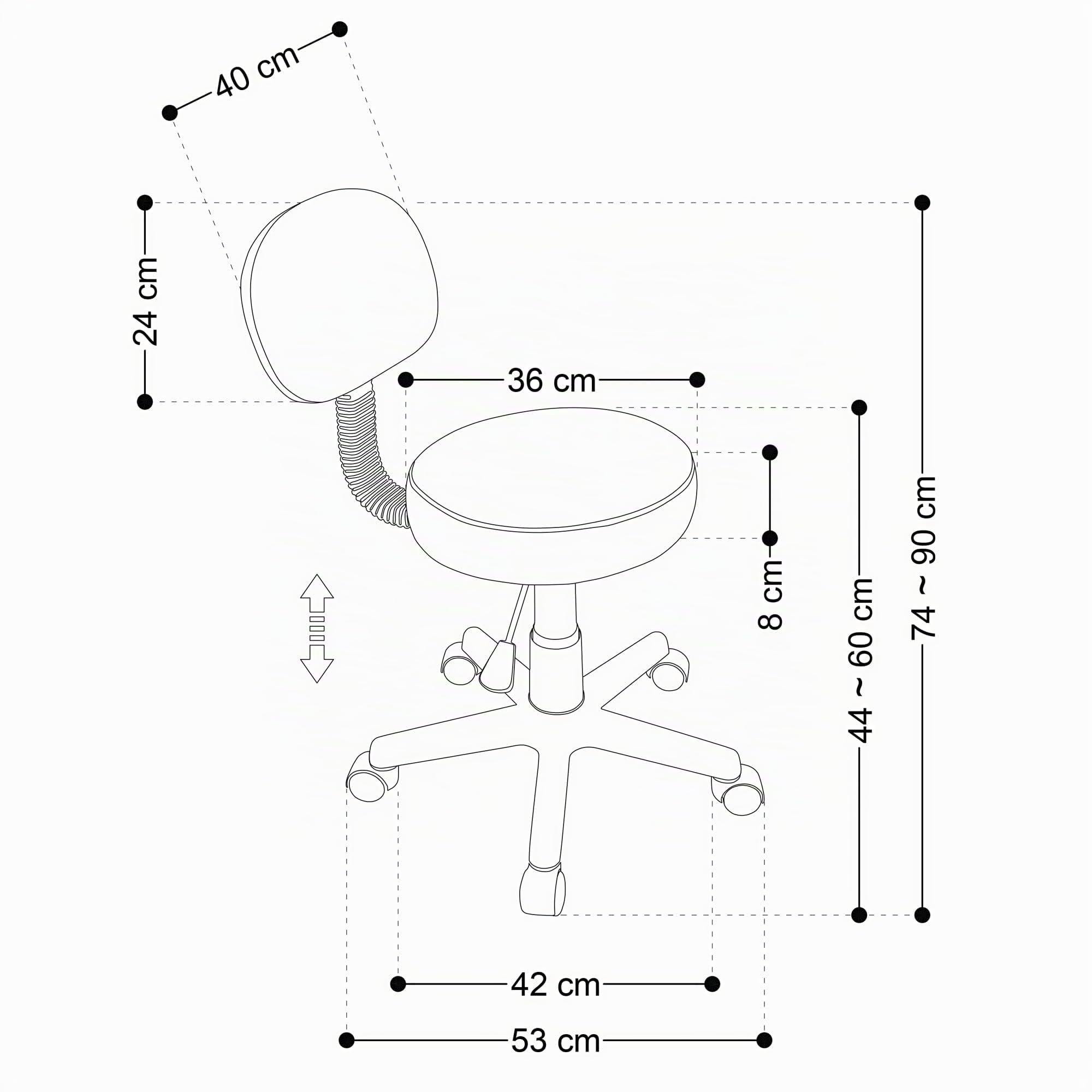 Beltom® Sgabello con Schienale Pedicure Manicure per Lettino Massaggio Sedia CASA Salotto Studio Estetista Tatuaggi Tattoo FIOSTERAPIA FISIOTERAPISTA - Panna