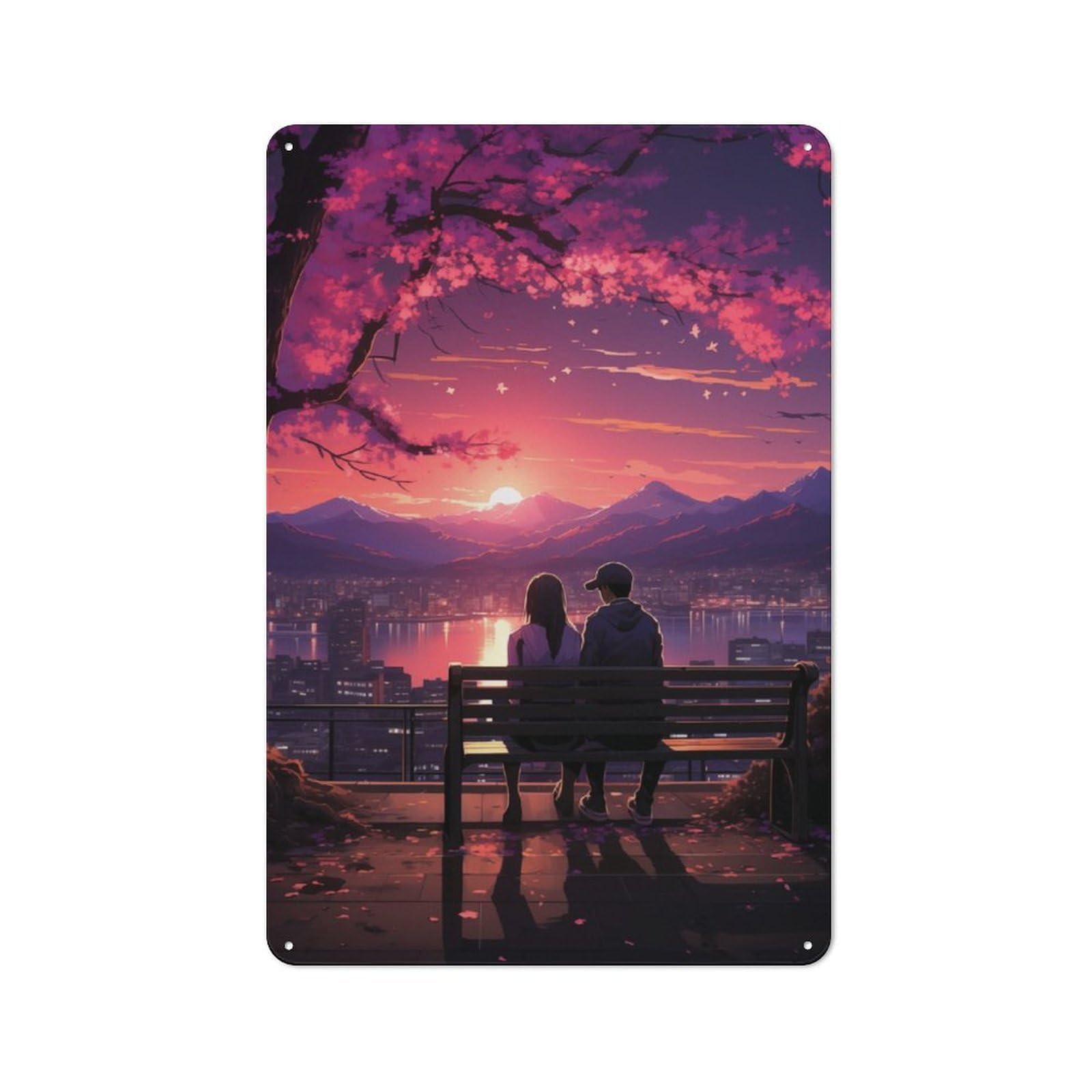 Country Country Metal Sign 30x20cm Featuring Couple Watching Sunset, Rustic Kitchen Decor for Cottage, Kitchen, Hallway Or Breakfast Nook