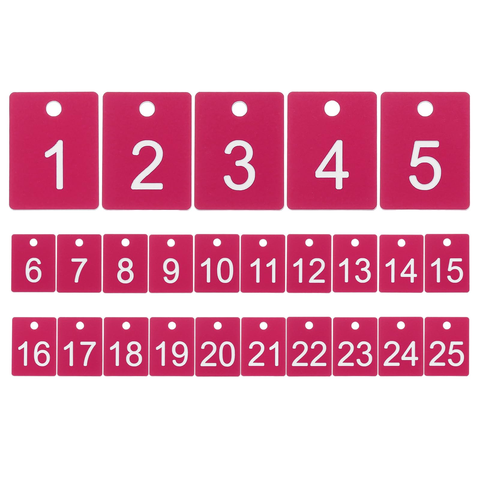 PATIKIL 25PCS Rectangle Number Tags 1-25, 3x4CM Table Number Key Tags Plastic Numbered with Hole for Organizer Drawing Prizes Field Sales Clothes Labels, Rose Red