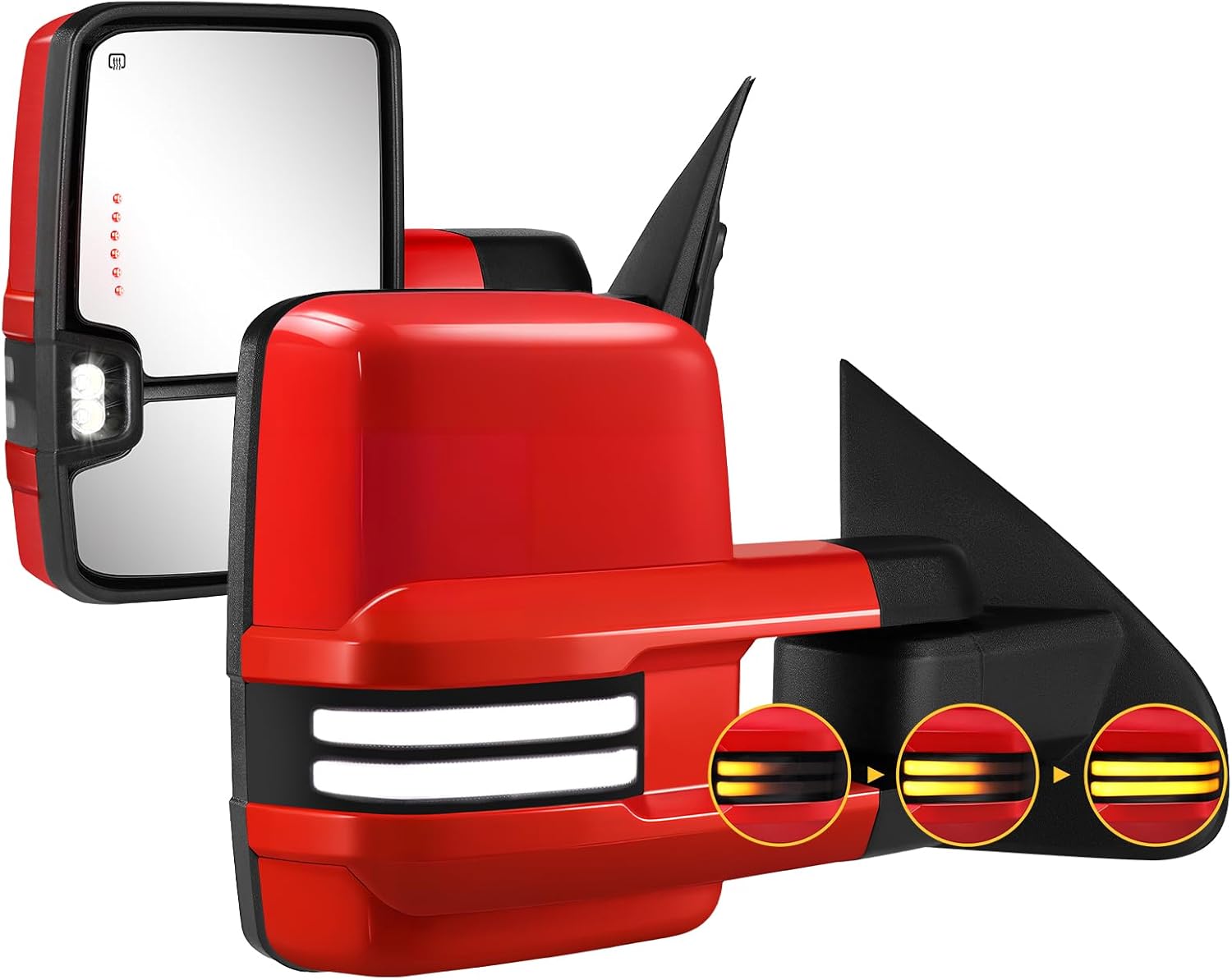 Sanooer Painted Red Tow Mirror Switchback Lights Compatible with 2014-2018 Chevy Silverado GMC Sierra with Signal Running Lights Power Glass Backup Temp Sensor Pair Towing Mirror