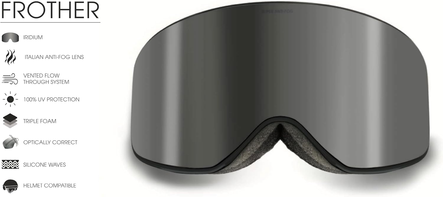 CARVE Frother Snow Goggles, Cylindrical Anti-Fog Ski & Snowboard Goggles, Helmet Compatible