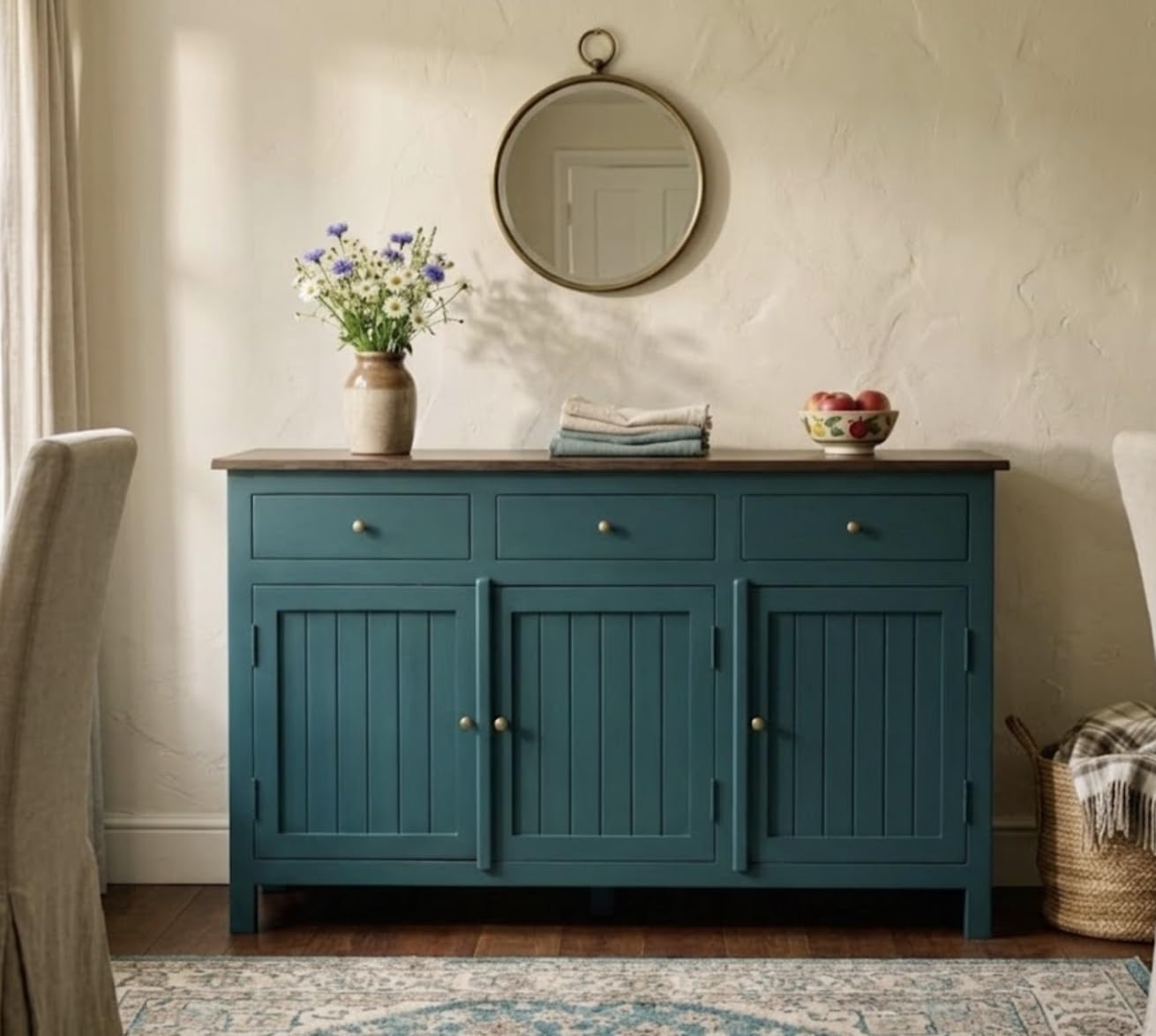 Solid Wood Madrid 3 Drawer Sideboard Cabinet for Living Room | Premium Acrylic Emerald Green and Tubaq Finish | 130x35x80 cm-image-20