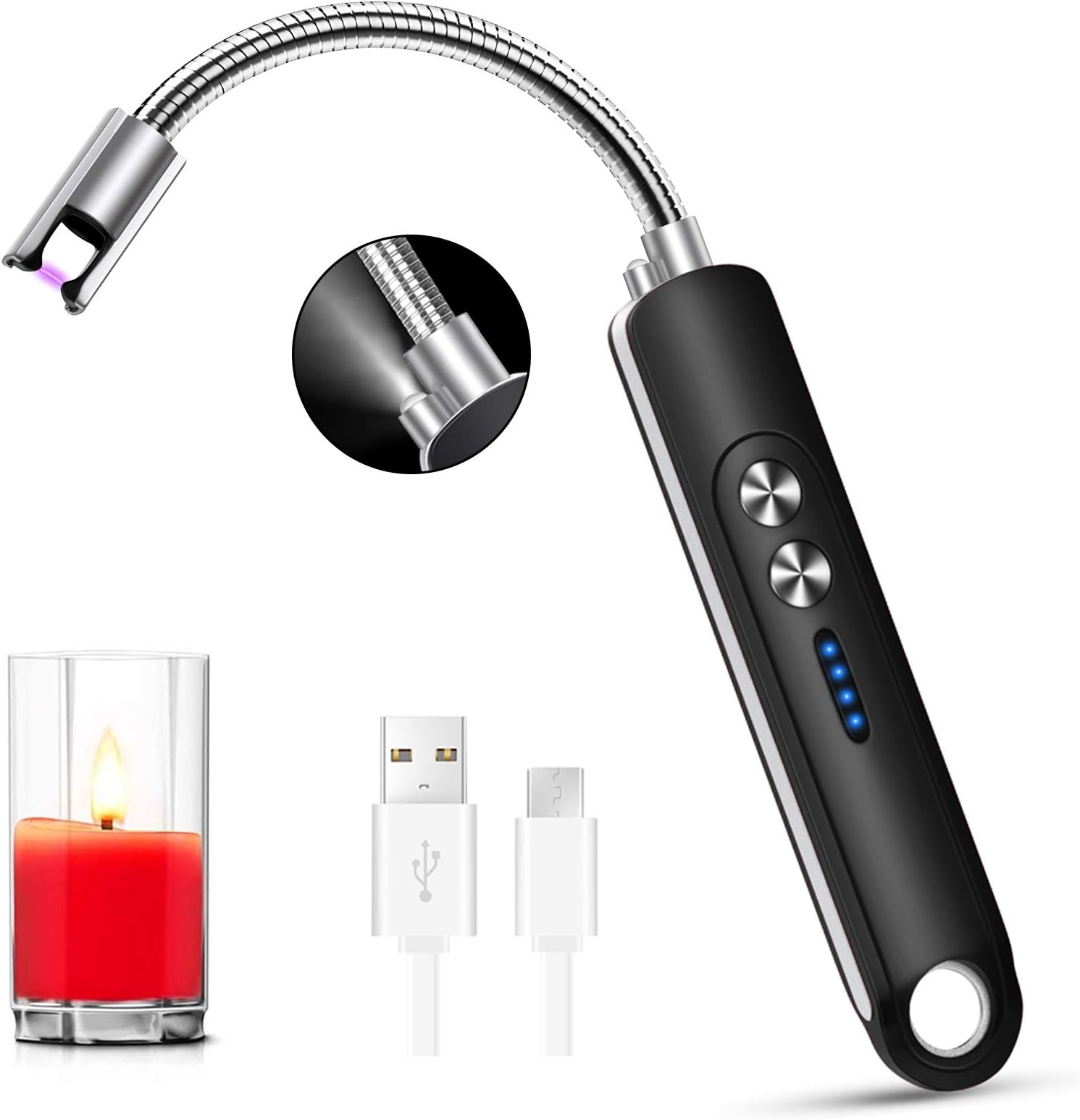FITA Candle Lighter Electric, USB Rechargeable Upgraded Arc Lighter with 360° Flexible Neck LED Battery Display Windproof Safety for Candle Camping Cooking Grill BBQ Outdoor Home