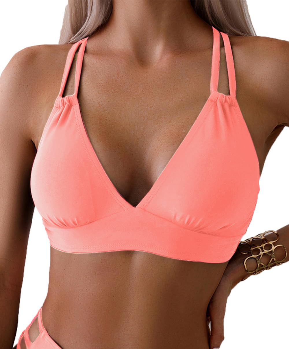 Tainehswomens Push Up V Neck Bikini Tops Criss Cross Back
