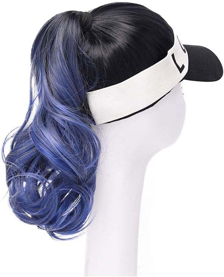 Bald Cap Black Gradient Blue Wig Hat, Women's Hat Wig, Natural Look Synthetic Heat Resistant Fiber Wig, Suitable for Outdoor Leisure Hair Cap