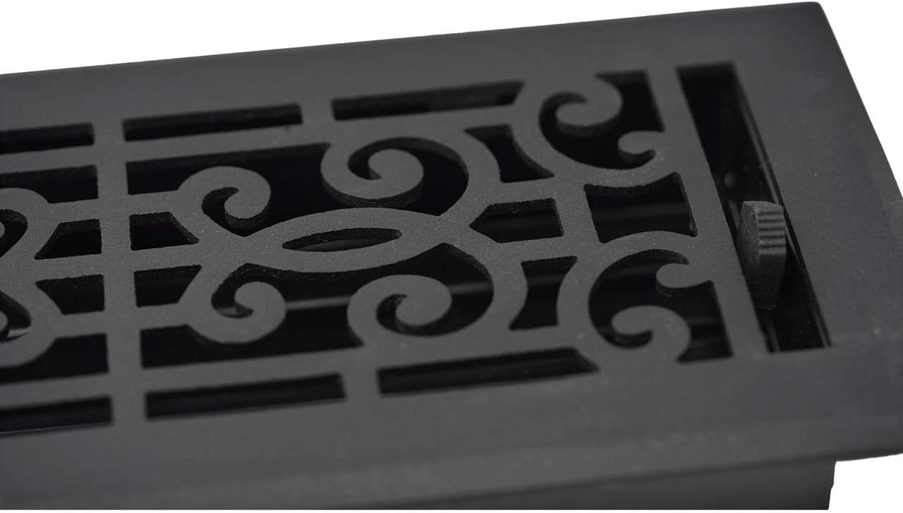 Madelyn Carter Baroque Floor and Wall Registers - Oil Rubbed Bronze (Cast Brass Core) 4" x 12" (Overall Size: 5-1/2" x 13-1/2")