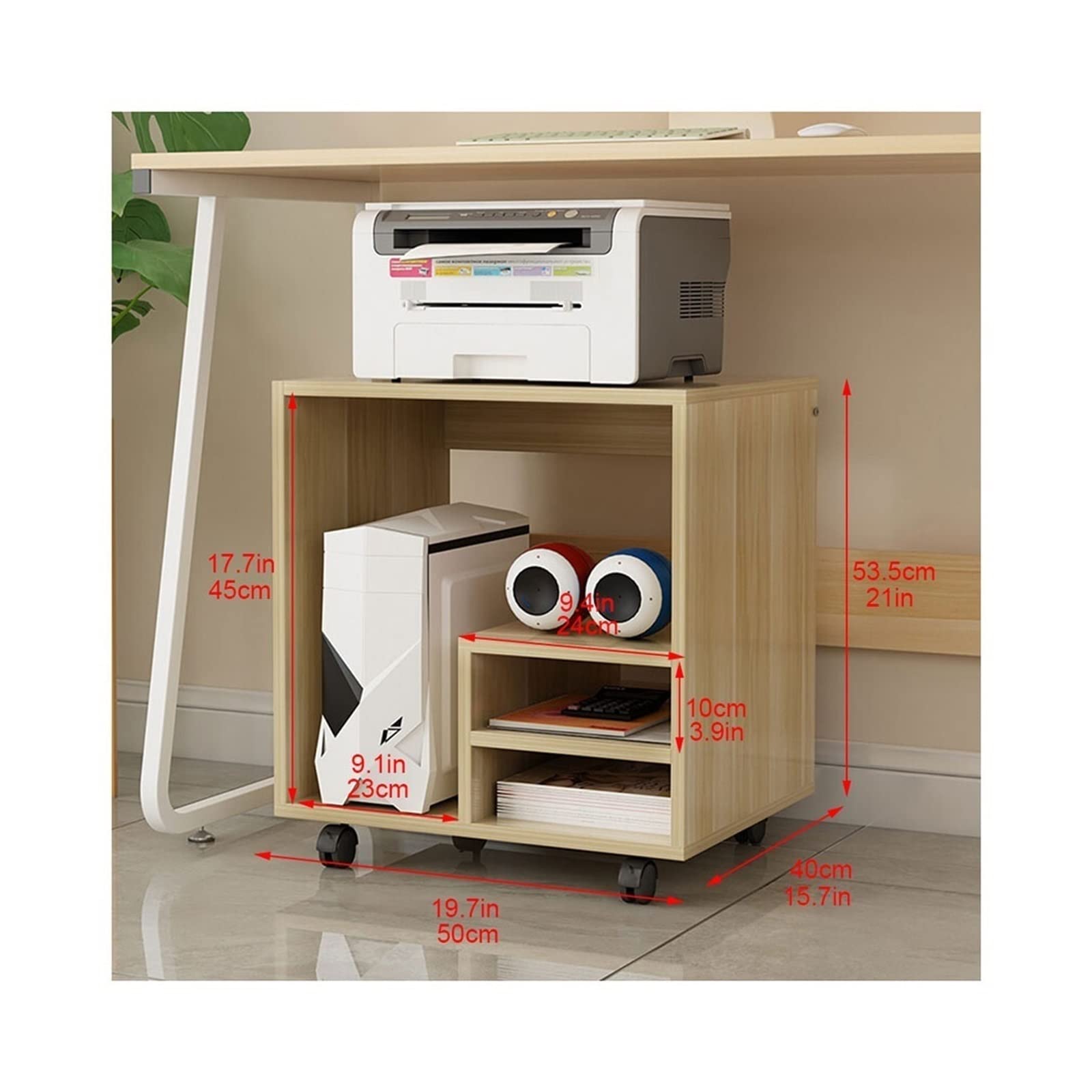 Mueble Impresora Estante de Soporte for Impresora láser Oficina multifunción copiadora escáner Estante Almacenamiento Marco Principal la computadora Cajonera Escritorio(Beige)