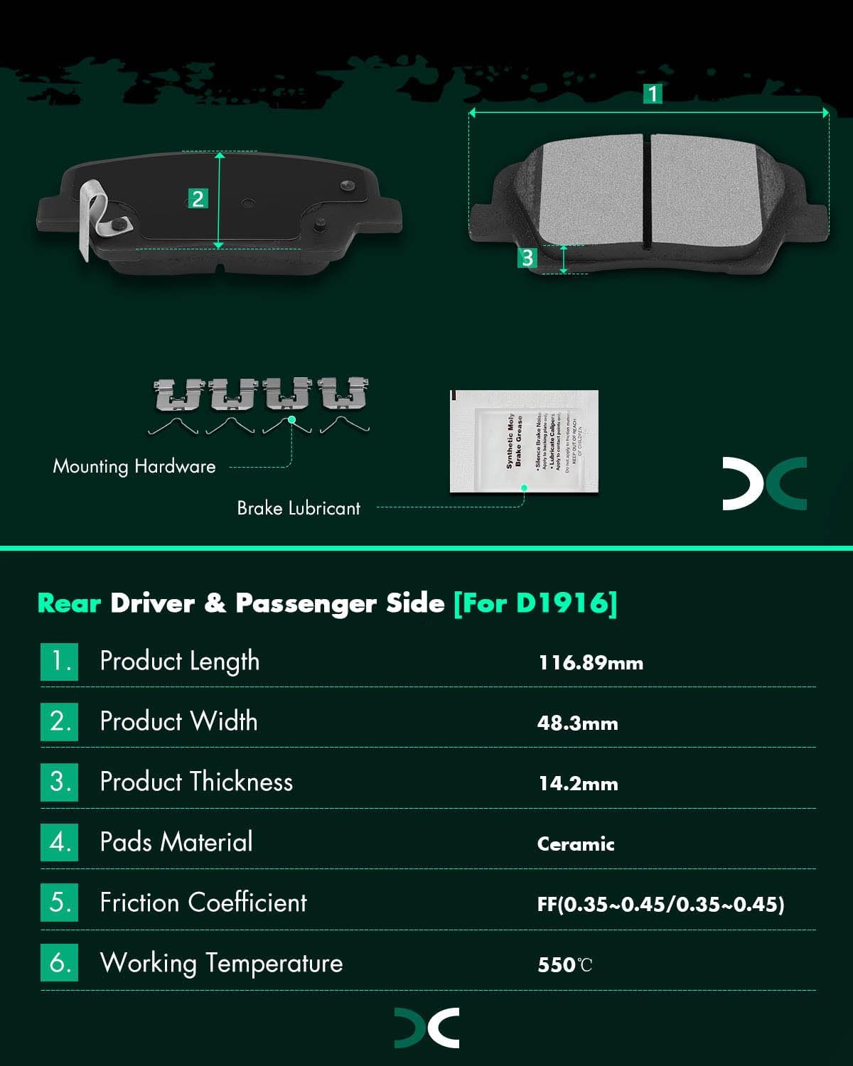 SCITOO D1916 D1917 Front & Rear Ceramic Brake Pads Sets w/Hardware Replacement For Hyundai For Santa Fe 2017-2018,For Hyundai For Santa Fe XL 2017-2019
