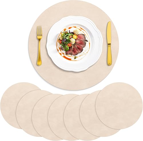 Miniatura 35 de ADRIMER Manteles individuales redondos resistentes al calor, juego de 8 manteles individuales lavables, impermeables, manteles individuales de piel