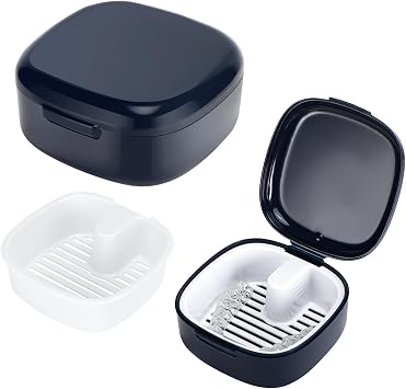 Zikenis Zahnprothesenbox mit Sieb Zahnspangendose Gebissdose Blau Tragbare Prothesendose AbdeckungZahnprothese Box RetainerProtesenbeh lter Zahnschiene Box fur HalterungReinigungsbox