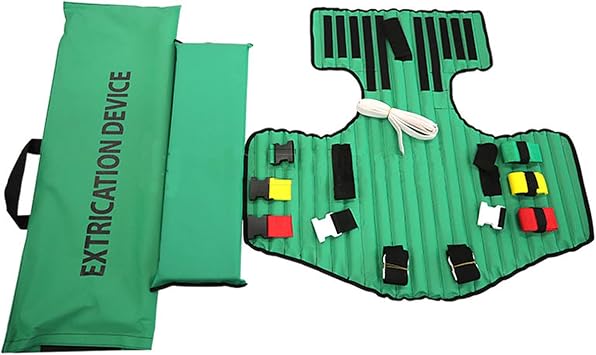 Cervical Fixation Plate, Extrication Device - Firefighter Extrication Jacket for Immobilizing, Folding Chest Back Splint with Carrying Bag, Green Stretcher