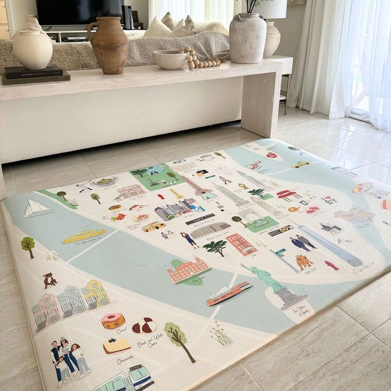 New York City Premium Reversible Playmat | 200x140x1.5cm Large | 100% TPU Foam | Super Soft Baby Play Mat | Mat for Crawling | Reversible 2-in-1 Design | Extra Thickness | Easy to Clean