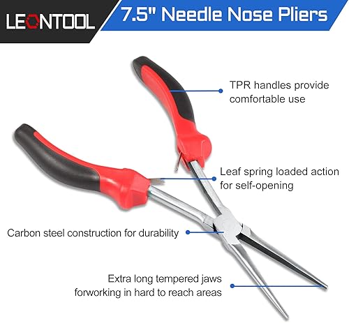 Miniatura 2 de Alicates de punta de aguja de 7.5 pulgadas, alicates de punta de aguja extra largos, alicates de alambre de precisión, herramienta de reparación de