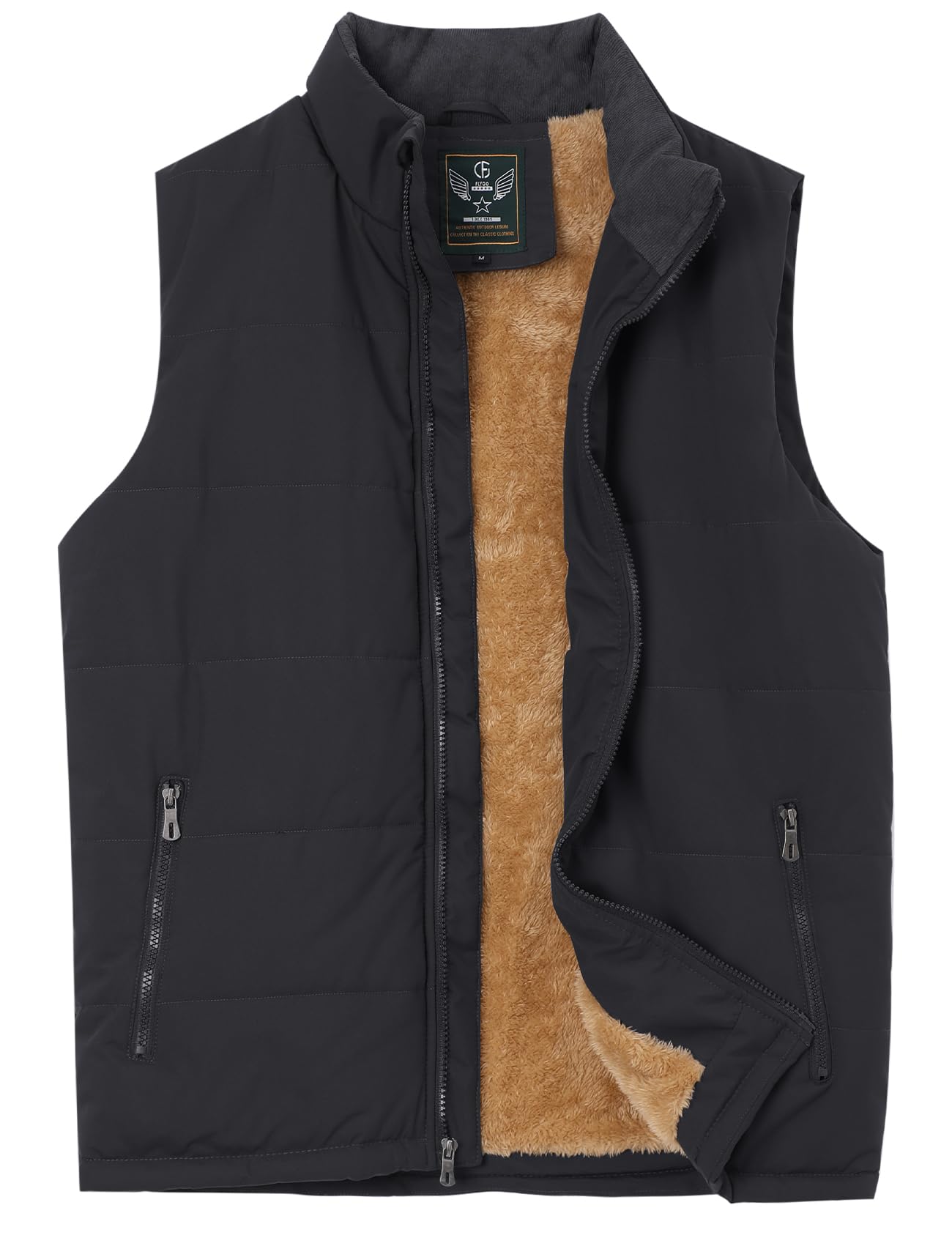 Flygo Mens Fleece Lined Winter Warm Outdoor Padded Puffer Vest Thick Sleeveless Jacket with Pockets